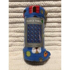 Shopko 50 x 60 Lightweight Fleece Throw Dogs Pattern Blue NWT